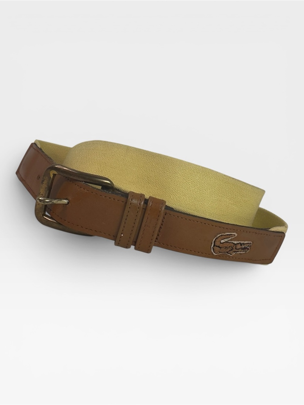 Lacoste Men's Brown Leather & Beige Canvas Belt size 34/85 - Picture 2 of 5